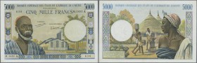 West African States: Ivory Coast letter ”A” 5000 Francs ND P. 104Af, used with several folds in paper but pretty much crispness in paper, no holes or ...