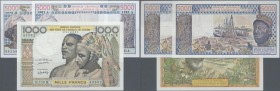 West African States: Set with 3 Banknotes comprising 5000 Francs 1981 letter ”A” = IVORY COAST P.108Ah (aUNC), 5000 Francs 1978 letter ”H” = NIGER P.6...