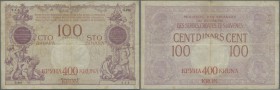 Yugoslavia: 100 Dinara = 400 Kronen ND(1919), P.19, several folds and stains along the borders. Condition: F