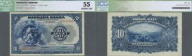 Yugoslavia: Kingdom of Yugoslavia 10 Dinara 1920, P.21a with soft vertical fold at center and lightly toned paper, ICG graded 55 Almost UNC