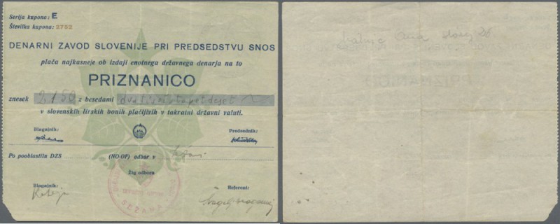 Yugoslavia: Monetary Bank of Slovenia 2150 Lir ND(1944), P.S118, several vertica...