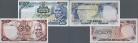 Zambia: 5 Kwacha ND(1974-76) P.21 in UNC and 10 Kwacha ND(1974) P.17 in aUNC with tiny dint at lower right corner (2 pcs.)