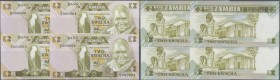 Zambia: set of 4 consecutive notes 2 Kwacha ND(1980-88) P. 24, with interesting low serial numbers from #000003-000005 and one additional #000003 with...