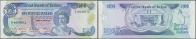 Belize: 100 Dollars January 1st 1989, P.50b, very nice condition with bright colors and great original shape, some soft folds and a few minor spots. C...