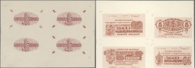 Lithuania: Highly rare set with an uncut sheet of 4 pcs of the backside of the 1 Centas 1922 P.7 proof, another sheet with the front images of the 5, ...