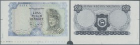 Malaysia: very rare Proof print of 50 Ringgit ND(1976 & 1981) P. 16p, printed without serial numbers, with watermark, corner piece note with original ...