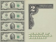 United States of America: uncut sheet of 4 notes 2 Dollars 1976 Replacement P. 461* in original folder of the printing works (BEP) in condition: UNC.