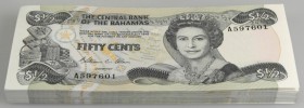 Bahamas: Bundle with 100 pcs. 50 Cents ND(1986) with running serial numbers, P. 42 in UNC condition. (100 pcs.)