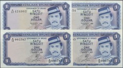 Brunei: Set with 52 Banknotes 1 Ringgit 1976-1988, P.6a-d in F to VF condition (52 pcs.)