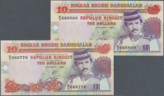 Brunei: Set with 25 Banknotes 10 Ringgit 1995, P.15 with consecuticve serial numbers from 666776 to 666800, all in UNC condition (25 pcs.)
