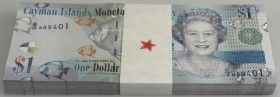 Cayman Islands: Bundle with 100 pcs. 1 Dollar 2010 with prefix D/3, P.38c with running serial numbers in UNC condition. (100 pcs.)