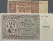 Croatia: Set with 10 Banknotes of the Independent State of Croatia during 1941-1944 from 1 to 5000 Kuna (P.1-5, 7, 8, 12-14) in F- to VF condition wit...