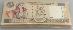 Cyprus: original bundle of 100 banknotes 1 Lira 2004 P. 57b all in condition: UNC. (100 pcs)