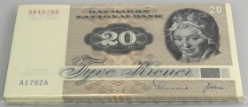 Denmark: bundle of 50 banknotes 20 Kroner 1978 P. 48 all in condition: UNC. (50 pcs)