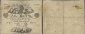 Deutschland - Altdeutsche Staaten: Württemberg, Königliche Staats-Haupt-Kasse, 2 Gulden, 1. August 1849, P.S841, starke Gebrauchsspuren mit Einrissen ...