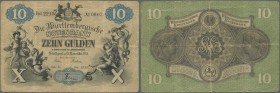 Deutschland - Altdeutsche Staaten: Württemberg, 10 Gulden, 15.11.1871, Ro. WTB 2, mehrere Knicke und kleine Flecken, keine Risse und Löcher, gerundete...