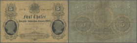 Deutschland - Altdeutsche Staaten: 5 Thaler königlich-Sächsisches-Cassen-Billet vom 02. März 1867, PiRi A397 in stärker gebrauchter Erhaltung mit Flec...