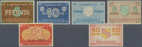 Deutschland - Alliierte Miltärbehörde + Ausgaben 1945-1948: Kleingeldscheine 1947, Land Baden mit 5, 10 und 50 Pfennig (Ro.208a, 209d, 210) in kassenf...