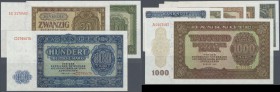 Deutschland - DDR: Banknotensatz 1948 von 50 Pfennig bis 1000 Mark, dabei auch der seltene 100-er mit Fehldruck (Wertziffer am rechten Rand zeigt ”180...