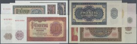 Deutschland - DDR: Banknotensatz 1955 von 5 bis 100 Mark, dabei der 100-er als Ersatznote ”YA”, Ro.349a, 350a, 351a, 352a, 353b, alle in kassenfrische...