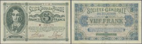 Deutschland - Nebengebiete Deutsches Reich: Société Générale de Belgique 5 Francs 1915, Ro.435, sehr saubere Erhaltung mit einigen Knicken und kleiner...