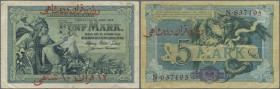 Deutschland - Nebengebiete Deutsches Reich: 1,25 Toman auf 5 Mark 1904 Ro.486, arabischer Überdruck in rot auf beiden Seiten, Serienbuchstabe ”N”, geb...