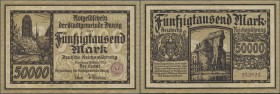 Deutschland - Nebengebiete Deutsches Reich: Danzig 50.000 Mark 1923, Ro.798, senkrechter und waagerechter Knick, leicht fleckig und Einriss am unteren...