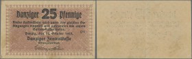 Deutschland - Nebengebiete Deutsches Reich: Danzig, 25 Danziger Pfennige, 22.10.1923, P. 36, Mittelfalte, keine Risse oder Löcher, festes Papier, Erha...