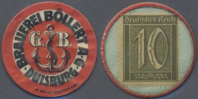 Deutschland - Briefmarkennotgeld: Duisburg, Brauerei Böllert, 10 Pf. Ziffer, Zelluloid, MUG hellblau