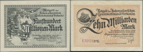 Deutschland - Länderscheine: Hohenzollerscher Landes-Kommunal-Verband, 50, 2 x 100, 2 x 500 Mio., 2 x 1, 2 x 10, 20 Mrd. Mark, Oktober 1923, gebraucht...