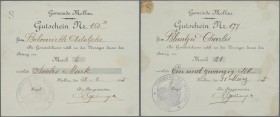 Deutschland - Notgeld - Elsass-Lothringen: Mollau, Oberelsass, Gemeinde, 6 Mark, 28.2.1915, 21 Mark, 31.3.1915, beide mit französischem Gemeindestempe...