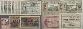 Deutschland - Notgeld - Rheinland: Rheinprovinz mit Saarland, alphabetisch angelegte Sammlung von über 800 Scheinen in drei Alben mit einem hohen Ante...