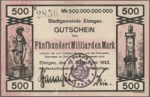Deutschland - Notgeld - Württemberg: Ebingen, Stadt, 50 Pf., 1917, 2 x 10, 20, 50, 2 x 100, 2 x 500 Mio., 2 x 1, 2 x 5, 20, 100, 500 Mrd., 1 Billion M...