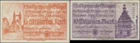 Deutschland - Notgeld - Württemberg: Esslingen, Stadt, vollständige Ausgabe von 50 Pf. bis 1 Billion Mark incl. Varianten bei Farben und WZ, total 16 ...