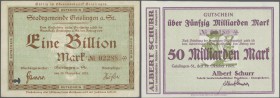 Deutschland - Notgeld - Württemberg: Geislingen, Albert Schurr, 20, 2 x 50 Mrd. Mark, 29.10.1923, Erh. I, Stadt, 25, 50 Pf., 1918 (7 Scheine), 1 Mio. ...