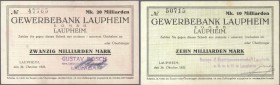 Deutschland - Notgeld - Württemberg: Laupheim, Stadt, 100, 500 Tsd., 1 Mio. Mark, 22.8.1923, 13 Scheine in Varianten, Erh. unterschiedlich, dito, Gewe...