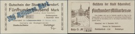 Deutschland - Notgeld - Württemberg: Schorndorf, Stadt, 2 x 50 Pf., 1919, Erh. I, dito, 22 Scheine von 100 Tsd. bis 500 Mrd. Mark, bis auf 5 Mrd. Mark...