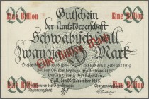 Deutschland - Notgeld - Württemberg: Schwäbisch Hall, Stadtgemeinde und Amtskörperschaft, Sammlung mit allen Nennwerten bis zu 1 Billion Mark, mit Unt...