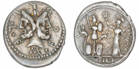 RÉPUBLIQUE ROMAINE
Furia, Marcus Furius Philus. Denier ND (119 av. J.-C.), Rome.
RRC.281/1 ; Argent - 3,79 g - 21 mm - 6 h 
TTB.