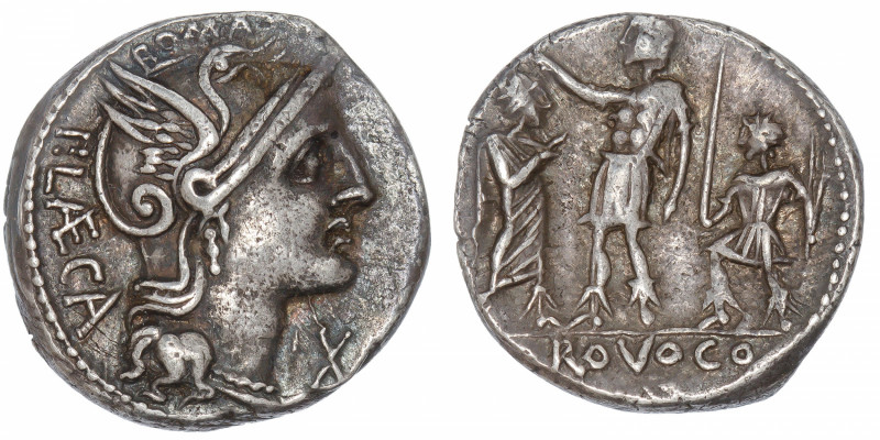 RÉPUBLIQUE ROMAINE
Porcia, Publius Porcius Læca. Denier ND (110-109 av. J.-C.),...