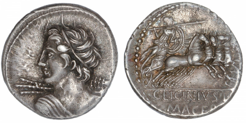 RÉPUBLIQUE ROMAINE
Licinia, Lucius Licinius Macer. Denier ND (84 av. J.-C.), Ro...