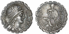 RÉPUBLIQUE ROMAINE
Aquillia, Manius Aquillius. Denier serratus ND (71 av. J.-C.), Rome.
RRC.401/1 ; Argent - 3,84 g - 20 mm - 6 h 
Belle patine. Pr...