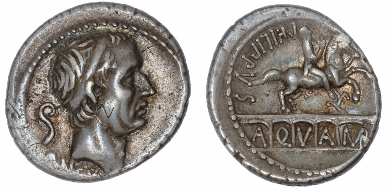 RÉPUBLIQUE ROMAINE
Marcia, Lucius Marcius Philippus. Denier ND (56 av. J.-C.), ...