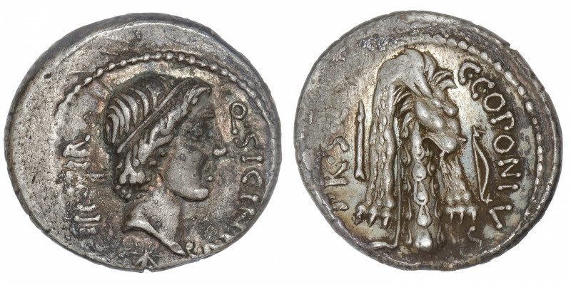 RÉPUBLIQUE ROMAINE
Sicinia, Quintus Sicinius et C. Coponius. Denier ND (49 av. ...