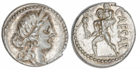 RÉPUBLIQUE ROMAINE
Jules César (60-44 av. J.-C.). Denier ND (47-46 av. J.-C.), Afrique du Nord.
RRC.458/1 ; Argent - 3,8 g - 17 mm - 7 h 
Avec son ...