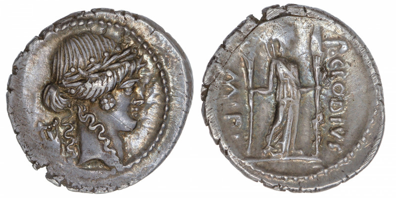 RÉPUBLIQUE ROMAINE
Claudia, Publius Claudius Turrinus. Denier ND (42 av. J.-C.)...