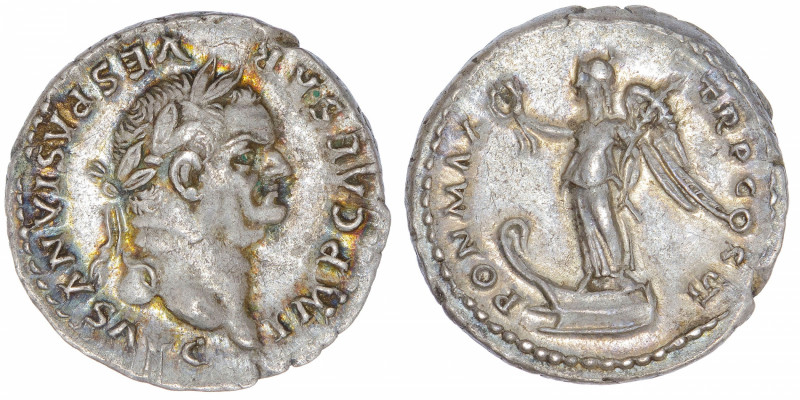 EMPIRE ROMAIN
Vespasien (69-79). Denier 75, Rome.
C.368 - RIC.93 ; Argent - 3,...