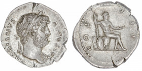 EMPIRE ROMAIN
Hadrien (117-138). Denier 125-128, Rome.
C.331 - RIC.149 ; Argent - 3,42 g - 19 mm - 6 h 
Variété avec Hercule tenant une quenouille ...