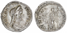 EMPIRE ROMAIN
Sabine (128-136). Denier 134-137, Rome.
C.43 - RIC.395a ; Argent - 3,21 g - 17 mm - 6 h 
Patine grise. TTB.