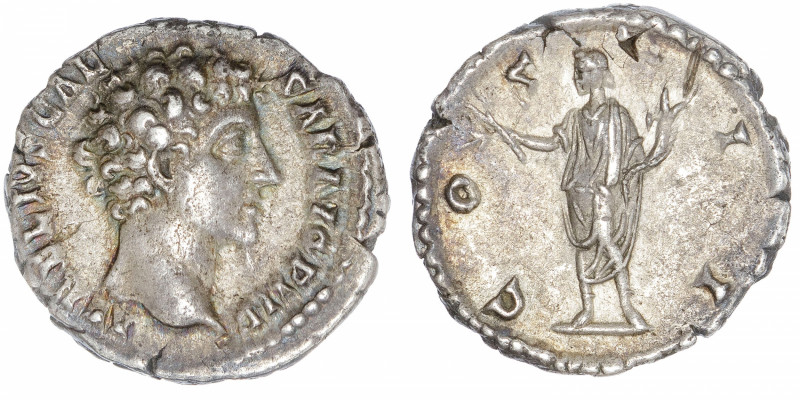 EMPIRE ROMAIN
Marc Aurèle (161-180). Denier 145, Rome.
C.110 - RIC.429a ; Arge...